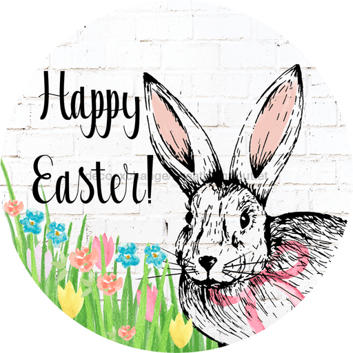 Vinyl Decal, Easter Sign, Happy Easter 10" Round Metal Sign VINYL-DECOE-411, Sign For Wreath, DecoExchange - DecoExchange