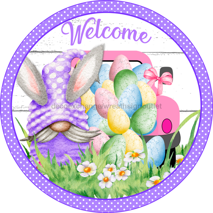 Vinyl Decal, Easter Sign, Welcome Easter Sign, 10" Round Metal Sign VINYL-DECOE-424, Sign For Wreath, DecoExchange - DecoExchange