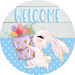 Wreath Sign, Easter Sign, Welcome Bunny Sign, 10" Round Metal Sign DECOE-400, Sign For Wreath, DecoExchange - DecoExchange