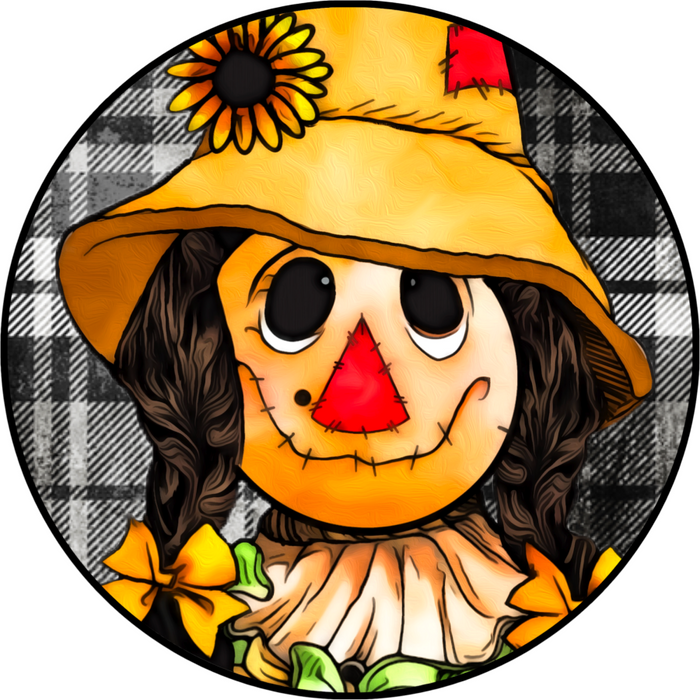 Wreath Sign, Fall Sign, Scarecrow Sign, 10" Round Metal Sign DECOE-884, DecoExchange, Sign For Wreath - DecoExchange