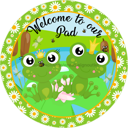 Vinyl Decal, Frog Sign, Spring Sign, 10" Round Metal Sign VINYL-DECOE-268, Sign For Wreath, DecoExchange - DecoExchange