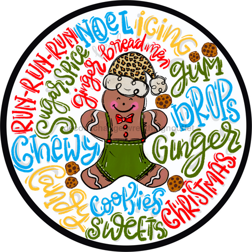 Wreath Sign, Gingerbread Typography 10" Round Metal Sign DECOE-197, Sign For Wreath, DecoExchange - DecoExchange