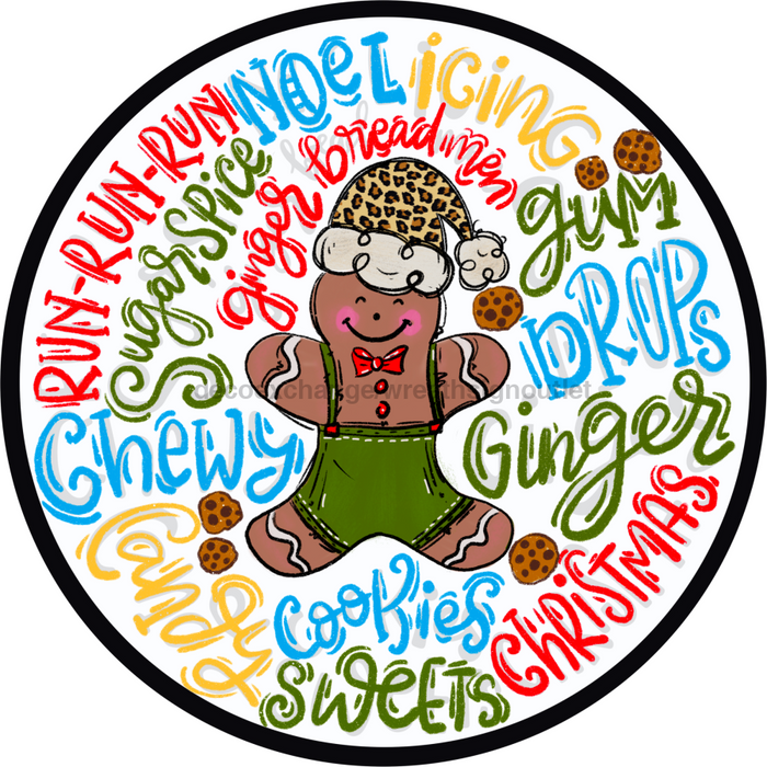 Wreath Sign, Gingerbread Typography 10" Round Metal Sign DECOE-197, Sign For Wreath, DecoExchange - DecoExchange