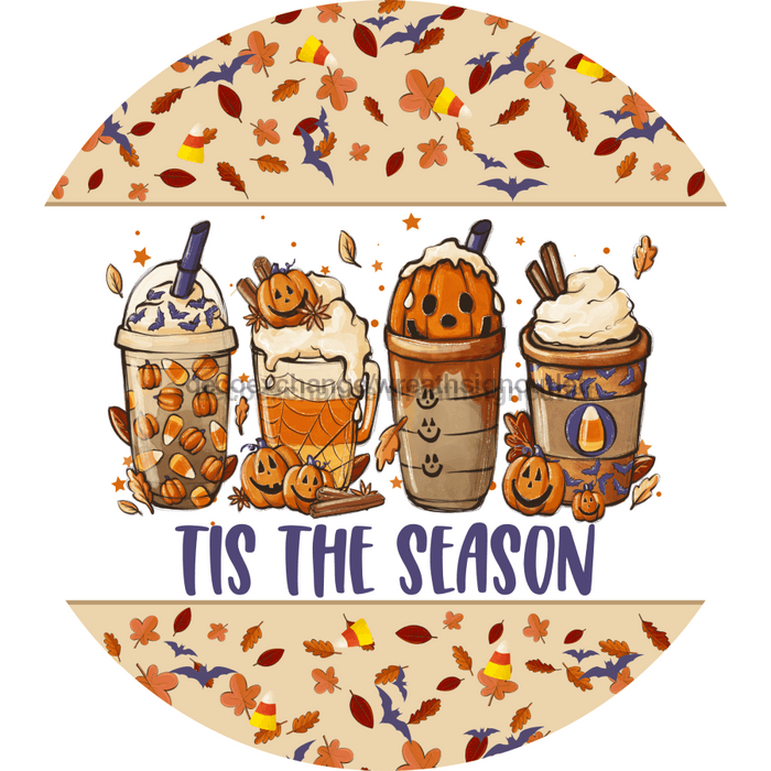 Wreath Sign Halloween Wreath Sign Pumpkin Spice Tis The Season Decoe-2407 For Round vinyl