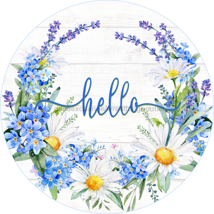 Vinyl Decal, Hello Spring Sign, Floral Sign, 10" Round Metal Sign VINYL-DECOE-257, Sign For Wreath, DecoExchange - DecoExchange