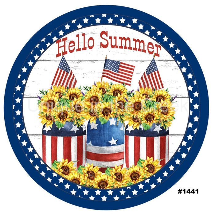 VINYL DECAL | HELLO SUMMER | RED / WHITE / BLUE | SUNFLOWER | PATRIOTIC | USA | SUMMER - Unique in the Creek LTD