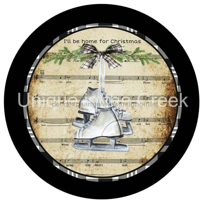 VINYL DECAL | HOME FOR CHRISTMAS | SKATES | SHEET MUSIC | BLACK CHECK | WINTER | CHRISTMAS - Unique in the Creek LTD