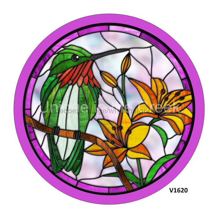 VINYL DECAL | HUMMINGBIRD / FLORALS | STAINED GLASS LOOK | EVERYDAY | SPRING - Unique in the Creek LTD