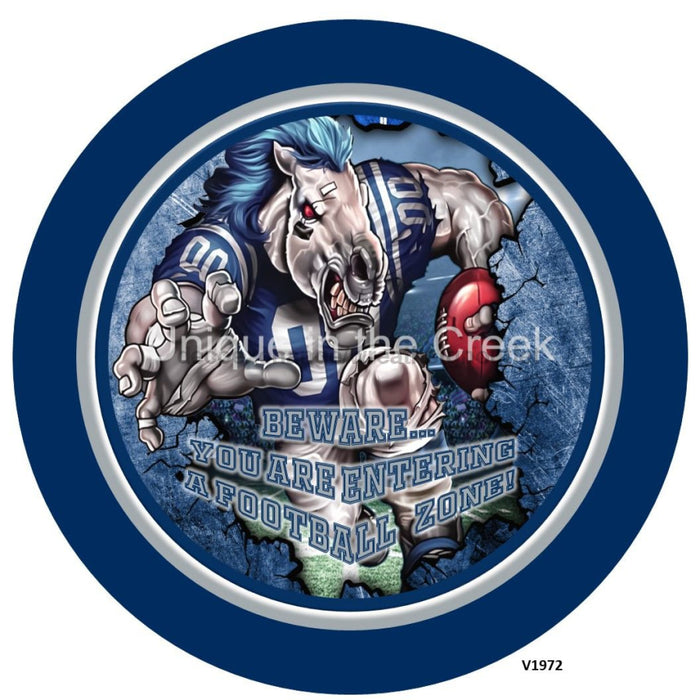 Vinyl Decal | IN Football | BLUE/GREY | Beware...you are entering a football zone | Sports - Unique in the Creek LTD