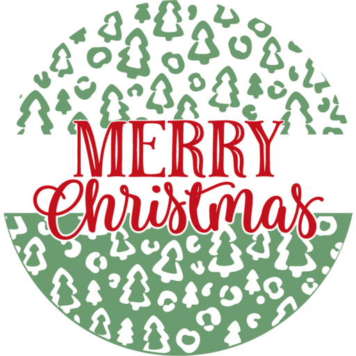 Wreath Sign, Merry Christmas Leopard, Christmas Sign, 10" Round, Metal Sign, DECOE-570, DecoExchange, Sign For Wreath - DecoExchange