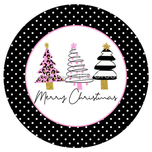 VINYL DECAL | MERRY CHRISTMAS | PINK & BLACK TREES | ANIMAL PRINT | CHRISTMAS - Unique in the Creek LTD