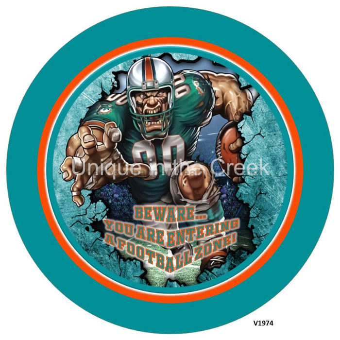 Vinyl Decal | MIA Football | AQUA/ORANGE | Beware...you are entering a football zone | Sports - Unique in the Creek LTD