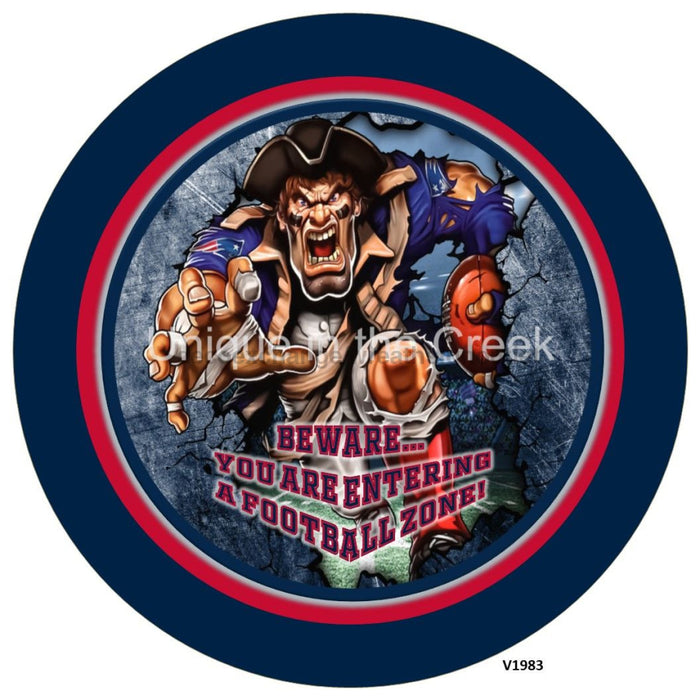 Vinyl Decal | NE Football | BLUE/RED/SILVER | Beware...you are entering a football zone | Sports - Unique in the Creek LTD