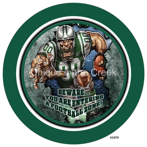 Vinyl Decal | NY Football | DK. GREEN/BLACK/WHITE | Beware...you are entering a football zone | Sports - Unique in the Creek LTD