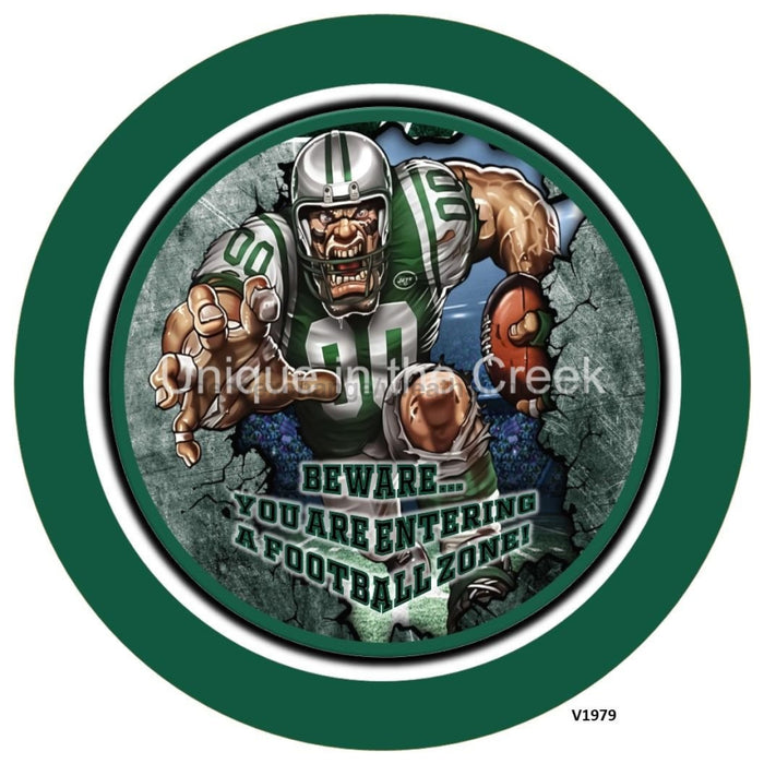 Vinyl Decal | NY Football | DK. GREEN/BLACK/WHITE | Beware...you are entering a football zone | Sports - Unique in the Creek LTD