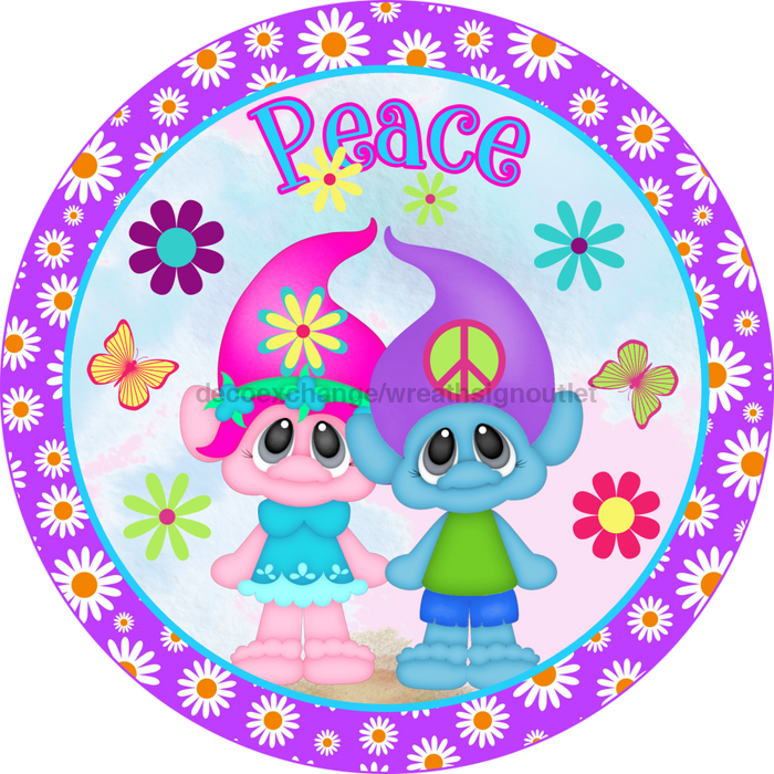 Vinyl Decal, Peace Sign, Trolls Sign, 10" Round Metal Sign VINYL-DECOE-276, Sign For Wreath, DecoExchange - DecoExchange
