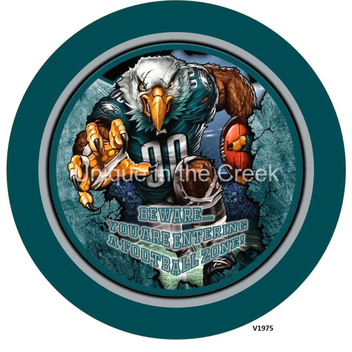 Vinyl Decal | PHI Football | DARK GREEN/SILVER/BLACK | Beware...you are entering a football zone | Sports - Unique in the Creek LTD