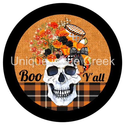 VINYL DECAL | SKULL VASE | BOO Y'ALL | CHECK | HALLOWEEN - Unique in the Creek LTD