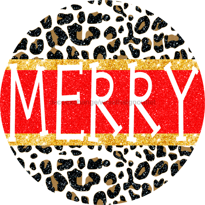 Wreath Sign, Snow Leopard, Merry Christmas Sign, 10" Round, Metal Sign, DECOE-768, DecoExchange, Sign For Wreath - DecoExchange