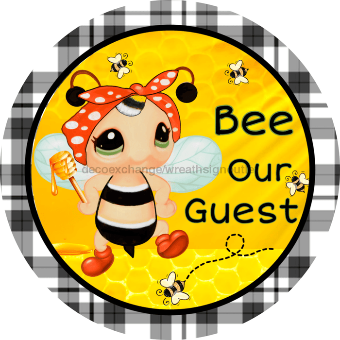 Wreath Sign, Spring Sign, Bee Sign Black Border, 10" Round Metal Sign DECOE-389, Sign For Wreath, DecoExchange - DecoExchange