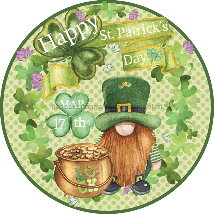 Vinyl Decal, St Patricks Day Gnome Sign, 10" Round Metal Sign VINYL-DECOE-279, Sign For Wreath, DecoExchange - DecoExchange