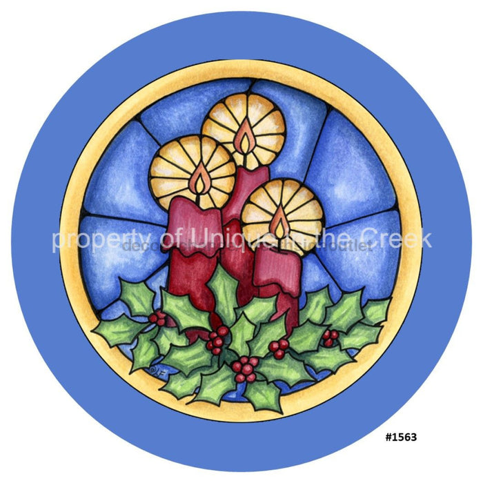 Vinyl Decal | Stained Glass Candles | Holly Berry | Christmas - Unique in the Creek LTD
