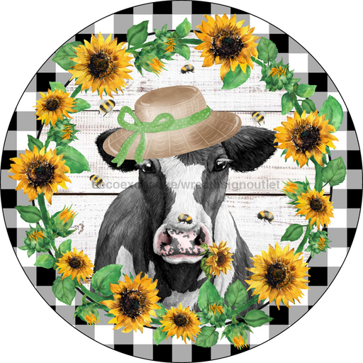 Vinyl Decal, Sunflower Sign, Cow Sign, 10" Round Metal Sign VINYL-DECOE-277, Sign For Wreath, DecoExchange - DecoExchange