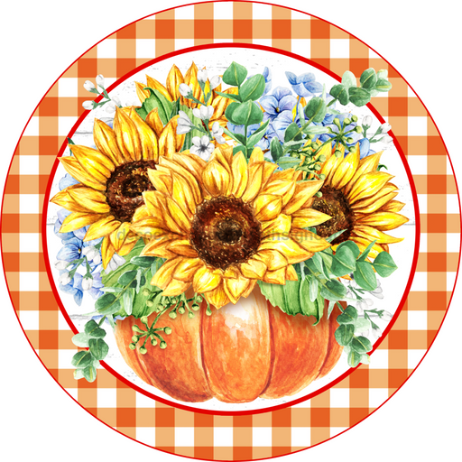 Wreath Sign, Sunflower Sign, Pumpkin Sign, 10" Round, Metal Sign, DECOE-114, DecoExchange, Sign For Wreath - DecoExchange