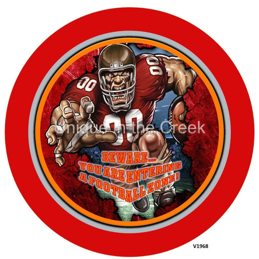 Vinyl Decal | TB Football | RED/ORANGE/BLACK | Beware...you are entering a football zone | Sports - Unique in the Creek LTD