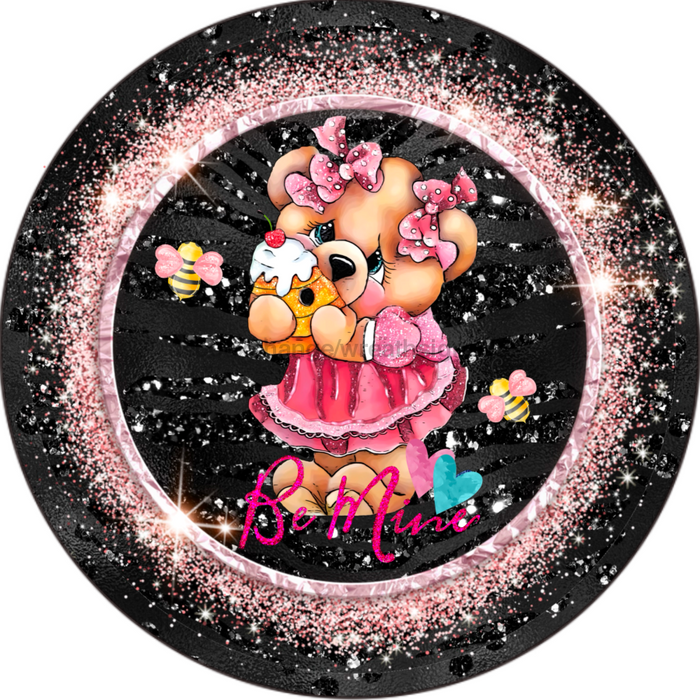 Wreath Sign, Valentine Sign, Valentine Bear, 10" Round Metal Sign DECOE-393, Sign For Wreath, DecoExchange - DecoExchange