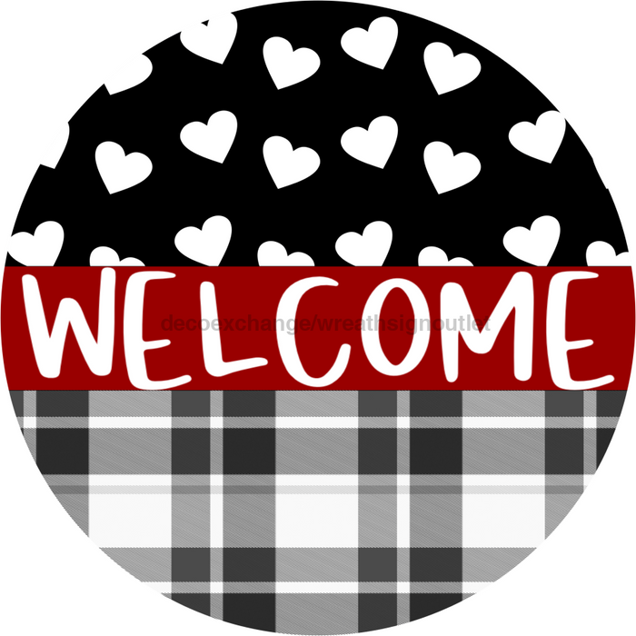 Vinyl Decal, Valentine Sign, Valentine Hearts, 10" Round Metal Sign VINYL-DECOE-432, Sign For Wreath, DecoExchange - DecoExchange