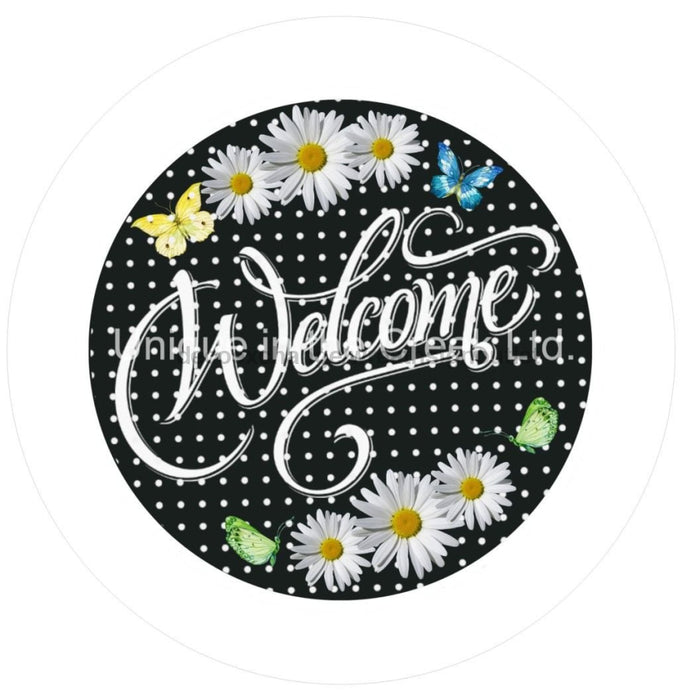 VINYL DECAL | WELCOME | BLACK & WHITE | DAISY | SPRING | SUMMER - Unique in the Creek LTD