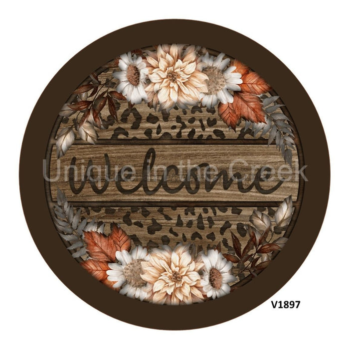 VINYL DECAL | WELCOME FLORAL | CHEETAH PRINT | FALL | WHITE SUNFLOWER - Unique in the Creek LTD