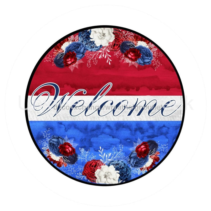 VINYL DECAL | WELCOME | FLOWERS | RED WHITE & BLUE | PATRIOTIC - Unique in the Creek LTD