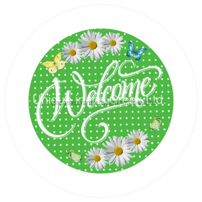 VINYL DECAL | WELCOME | GREEN | DAISY | SPRING - Unique in the Creek LTD