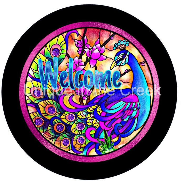 VINYL DECAL | WELCOME | PEACOCK | COLORFUL | EVERYDAY | STAIN GLASS - Unique in the Creek LTD