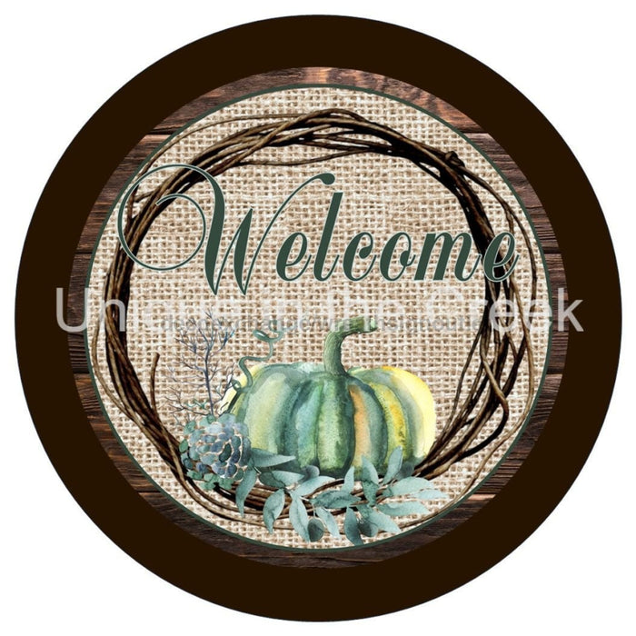 VINYL DECAL | WELCOME PUMPKIN | GREEN | WOOD | AUTUMN | FALL - Unique in the Creek LTD
