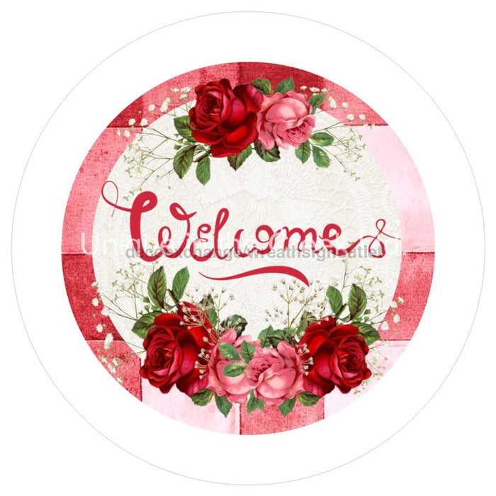 VINYL DECAL | WELCOME | RED & PINK ROSES | FLORAL | EVERYDAY - Unique in the Creek LTD