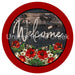 VINYL DECAL | WELCOME | RUSTIC WOOD | RED & WHITE FLOWERS | EVERYDAY - Unique in the Creek LTD