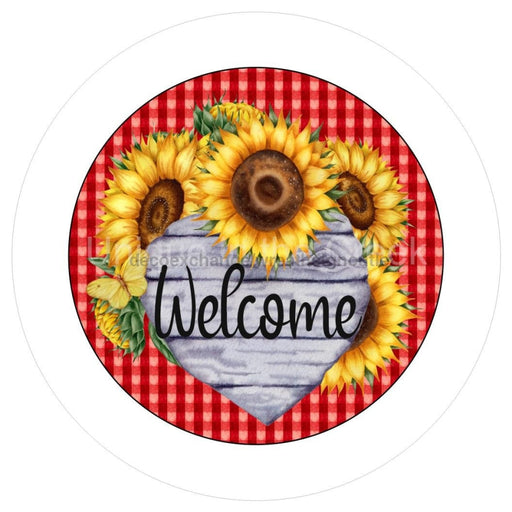 VINYL DECAL | WELCOME | SUNFLOWERS | SPRING | SUMMER | GINGHAM - Unique in the Creek LTD