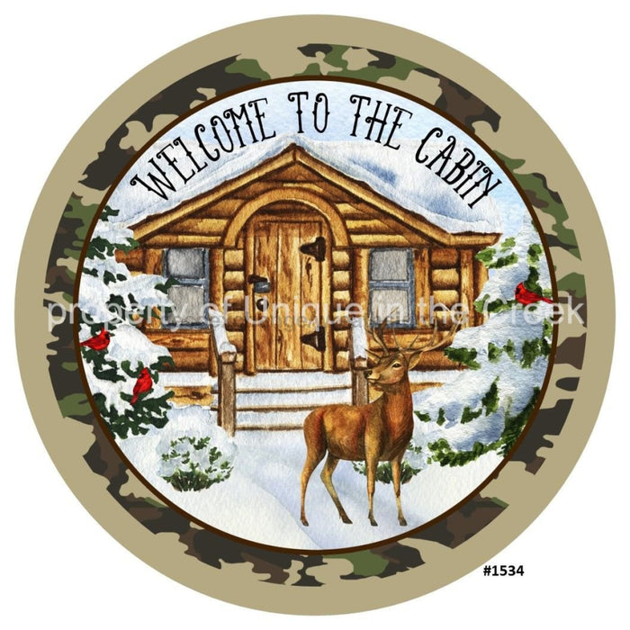 Vinyl Decal | Welcome to the Cabin | Deer | Camo | Winter - Unique in the Creek LTD