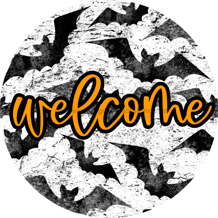 Welcome Bats Door Hanger 4 Holes Door Hanger DCO-W-00075-DH 22 in Round Wood 22’’ Door Hanger