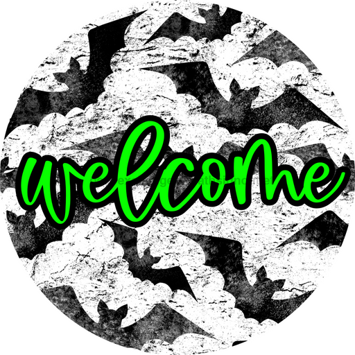 Welcome Bats Door Hanger 4 Holes Door Hanger DCO-W-00076-DH 22 in Round Wood 22’’ Door Hanger