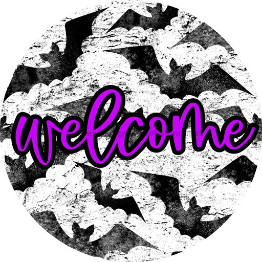 Welcome Bats Door Hanger 4 Holes Door Hanger DCO-W-00078-DH 22 in Round Wood 22’’ Door Hanger