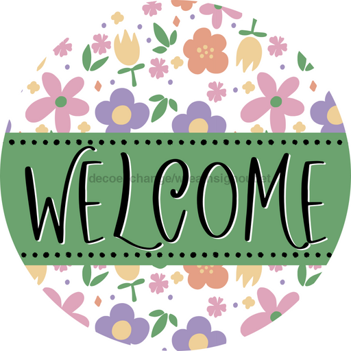 Welcome Door Hanger Sign Floral Decoe-4129-Dh 18 Wood Round