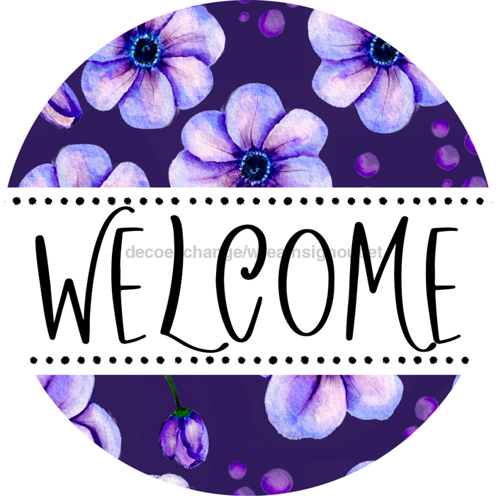 Welcome Door Hanger Sign Floral Decoe-4139-Dh 18 Wood Round
