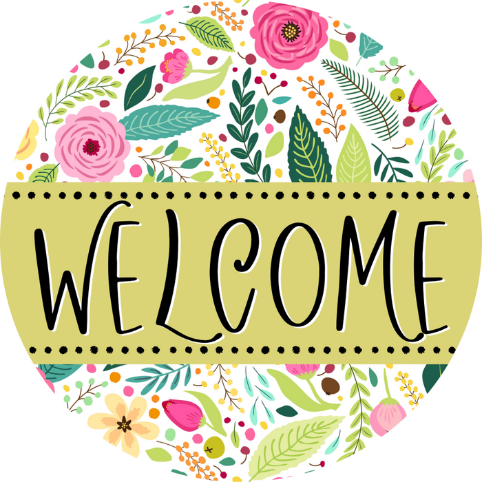Welcome Door Hanger Sign Spring Floral Decoe-4103-Dh 18 Wood Round