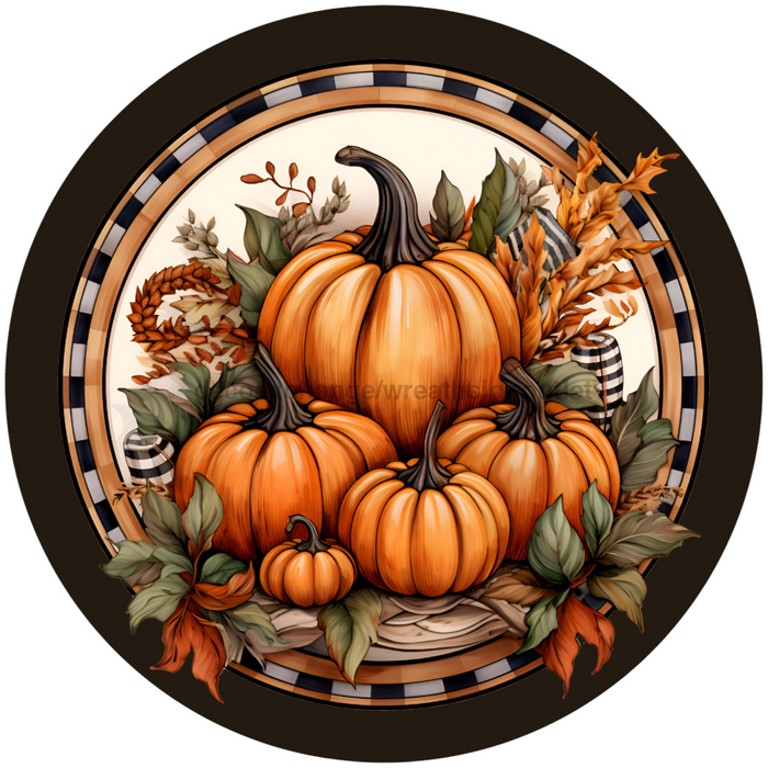 Welcome Fall Sign, Pumpkin Sign, DECOE-4649, Sign For Wreath, 10" Round Metal Sign - DecoExchange®