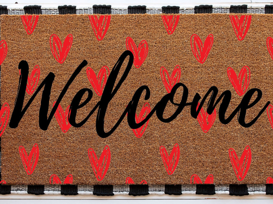 Welcome Heart Doormat | Cute Valentine's Housewarming Gift | Custom Doormat Closing Gift | Welcome Doormat | Front Door Love Home Door Mat