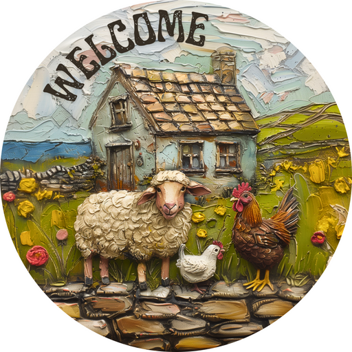 Welcome Sheep Sign, DECOE-5306-D, Sign For Wreath, 10" Wood Sign